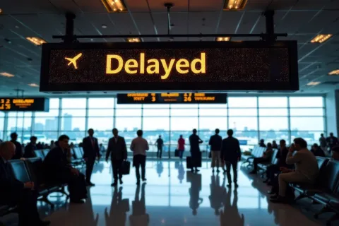 delayed flight announcement at airport gate