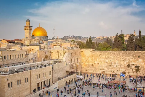 The Temple Mount - Western Wall and the golden Dome of the Rock mosque in the old town of Jerusalem, Israel