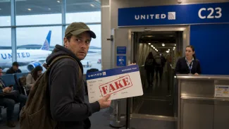 A man sneaks on a united flight with a fake boarding pass AI generated