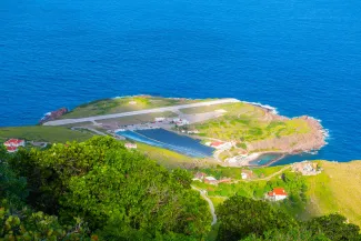 Juancho E. Yrausquin Airport SAB has the shortest commercial runway of the world in Saba, Caribbean Netherlands.